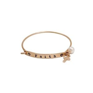 Matte Gold Faith Fashion Bracelet With Cross and Pearl Charm